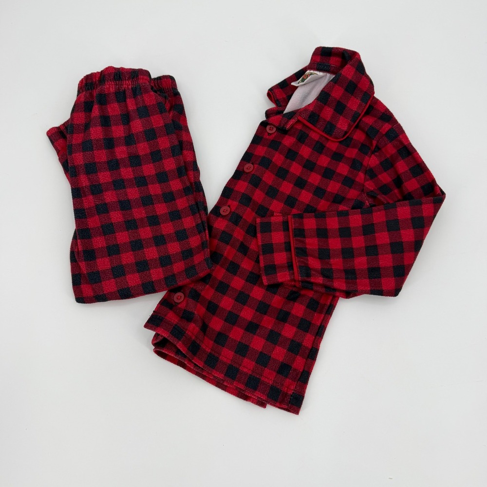 Bass pro Outdoor Kids Pajama Set Buffalo Plaid Fleece 2T Red Black Holiday Sleep